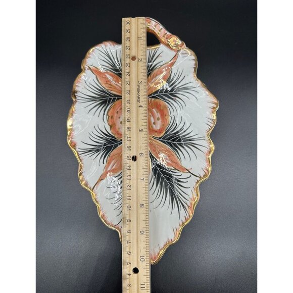 Vintage Italian Pottery Leaf Dish Strawberries Gold Decorative Vanity Tray Italy - Picture 9 of 10